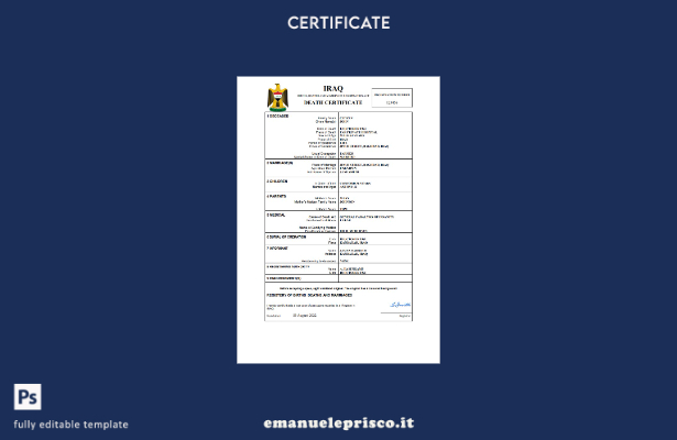 certificato di morte di documenti di stato civile iracheno in stile verificato m